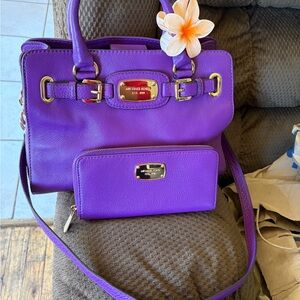 Michael Kors Hamilton Purple Leather Satchel with Matching Wallet